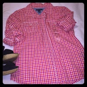 Tommy Hilfiger Red and White Gingham Button-Down Shirt
